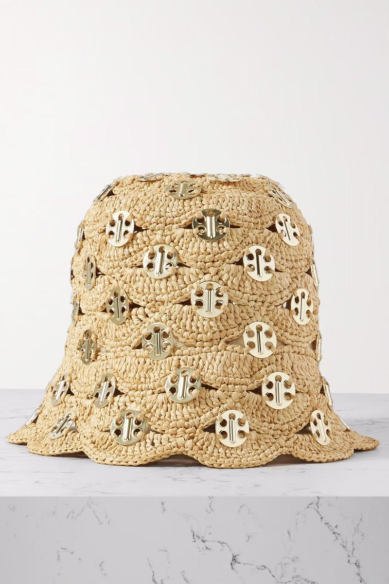 Embellished Scalloped Crocheted Raffia Bucket Hat from Rabanne