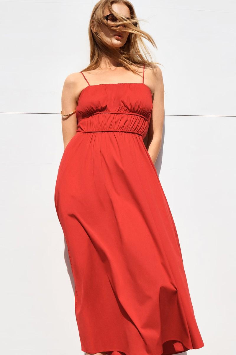 Gathered-Waist Midi Dress