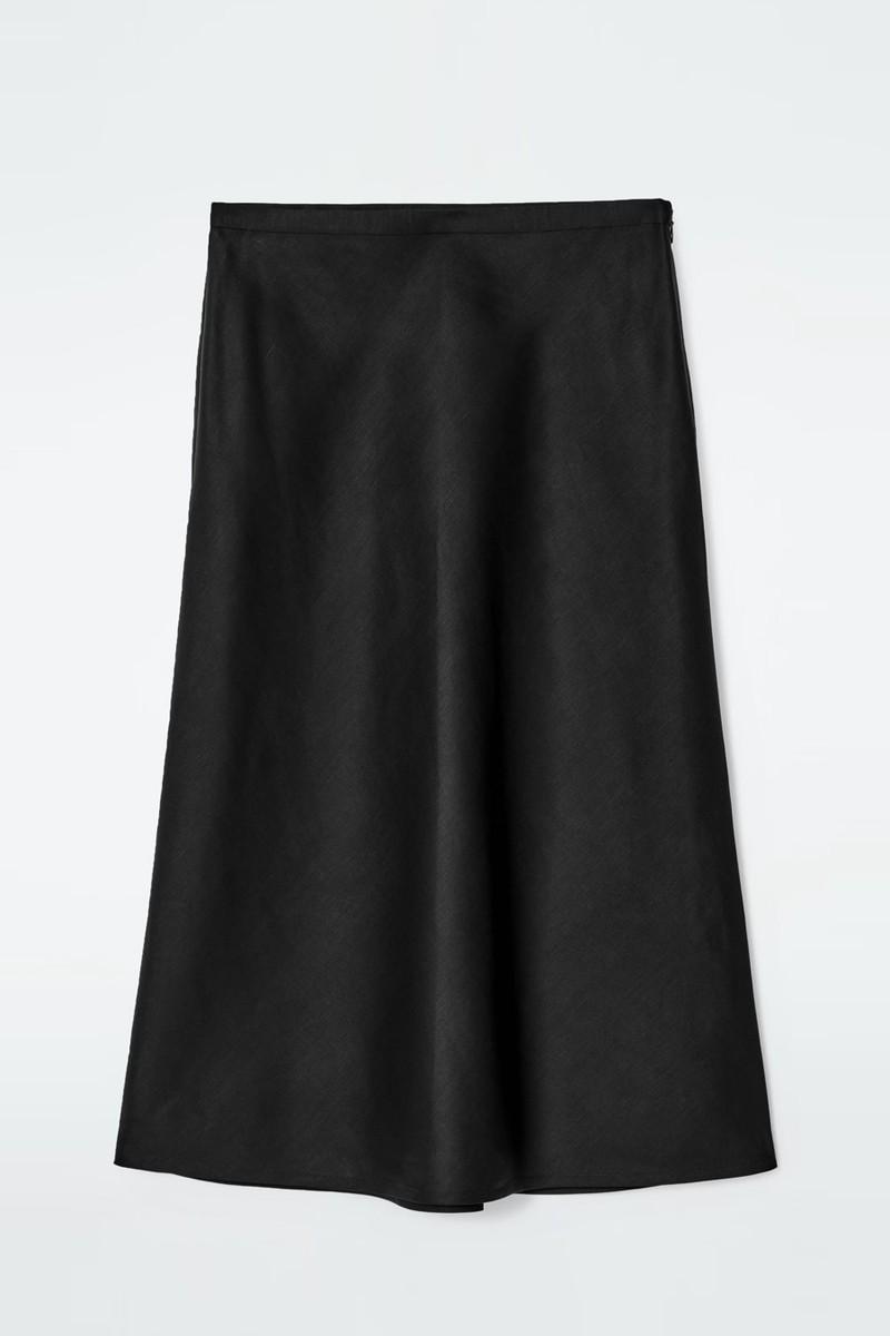 Linen-Blend Midi Column Skirt