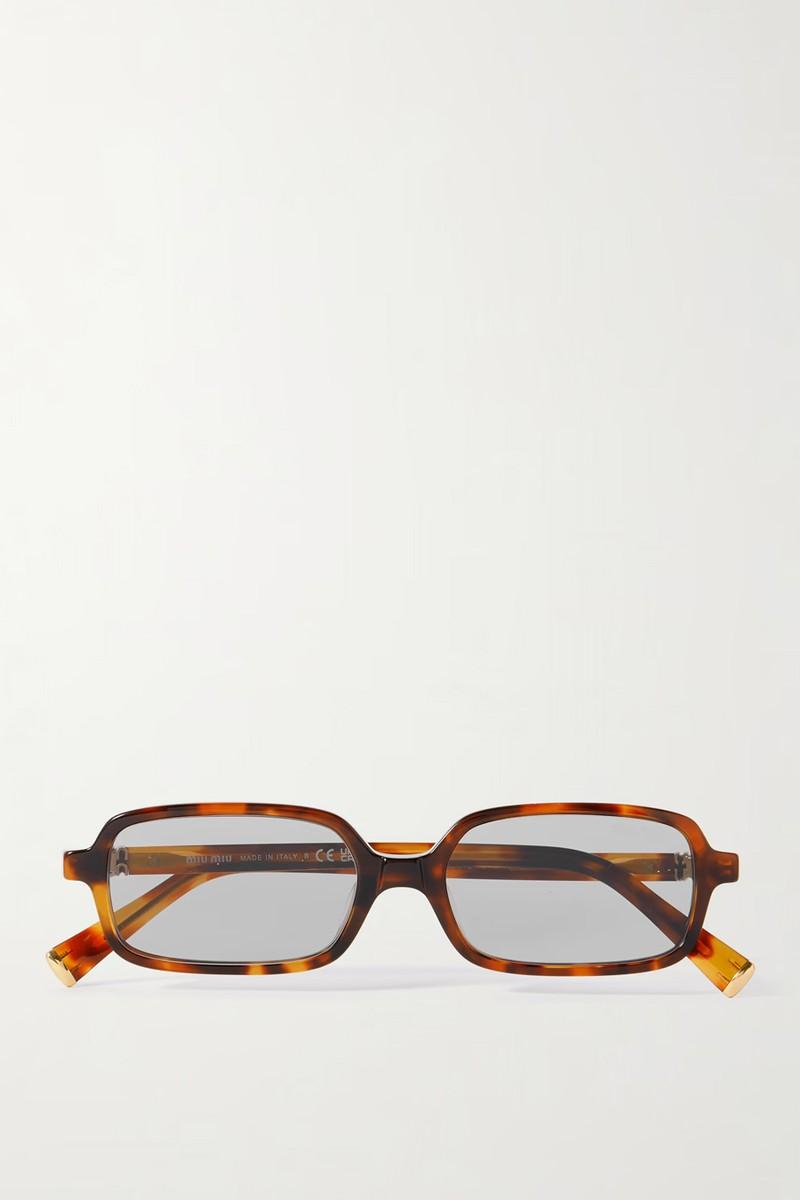 Rectangular-Frame Tortoiseshell Acetate Sunglasses from Miu Miu