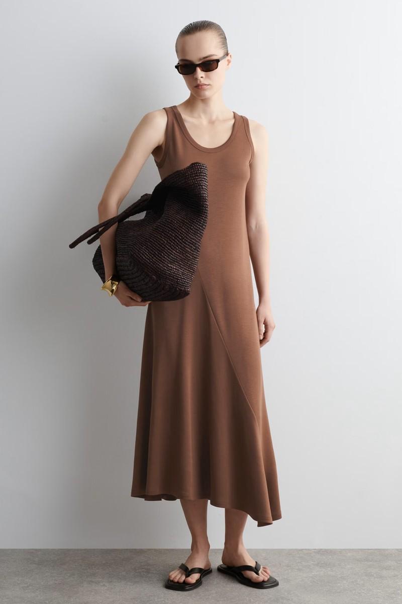 Asymmetric Jersey Midi Dress