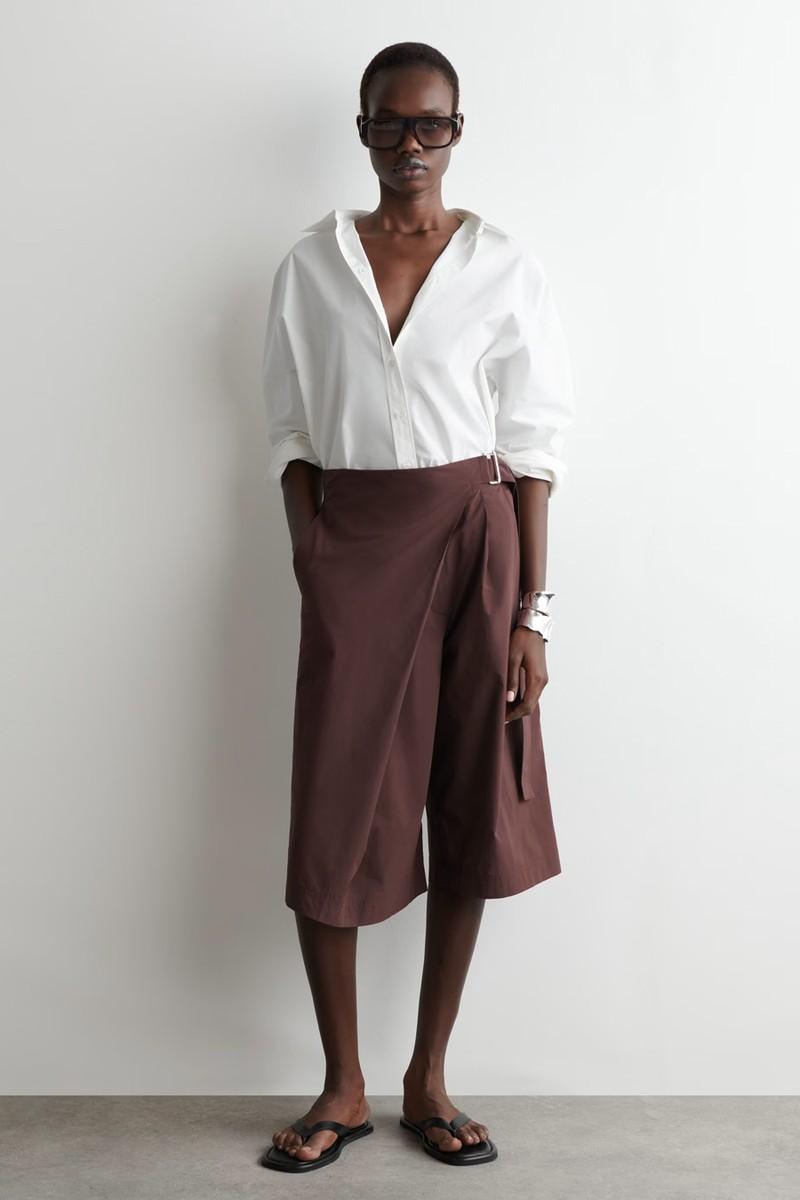 Belted Wrap-Front Cotton Shorts