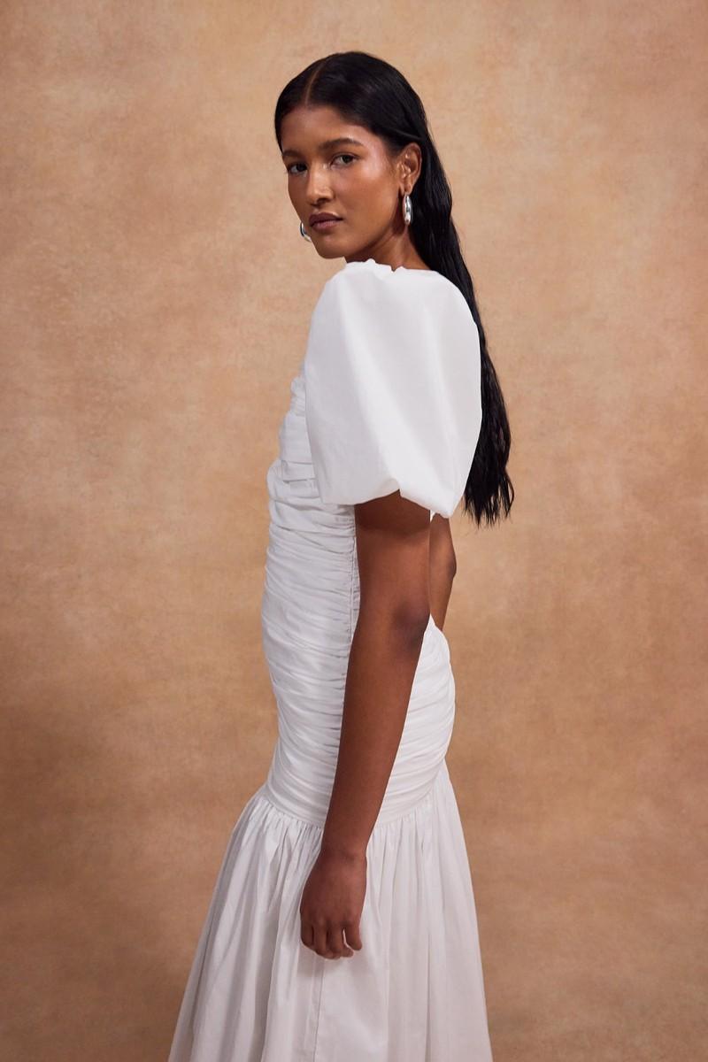 Mencia Ruched Cotton Midi Dress from De La Vali