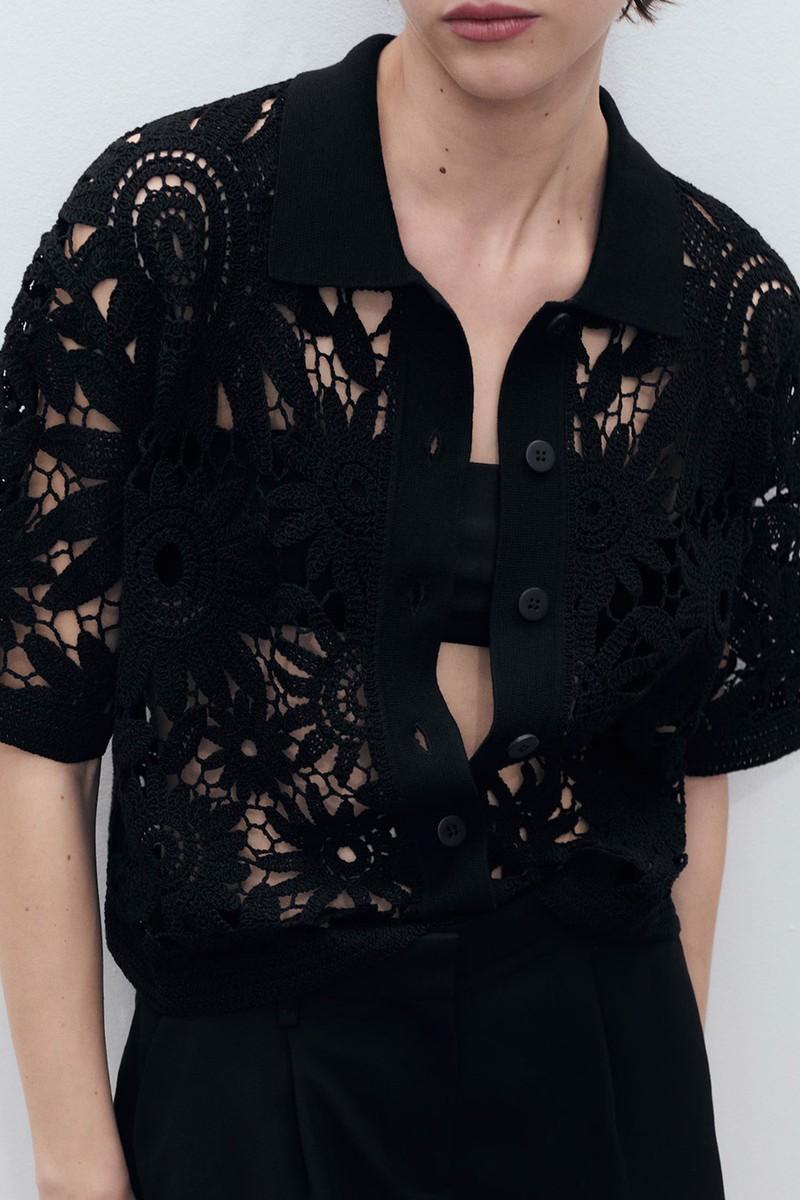 Short-Sleeved Crochet Cardigan