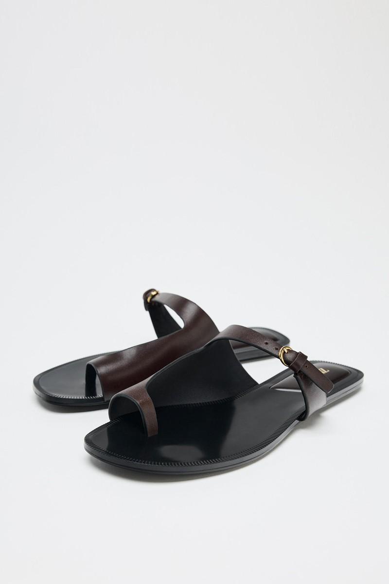 Asymmetric Flat Leather Sandals