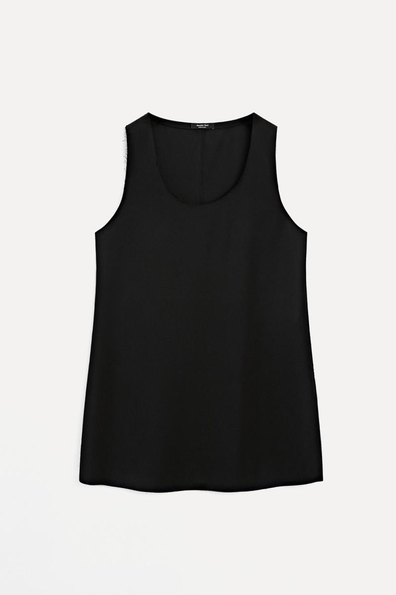 Long Sleeveless Satin Blouse