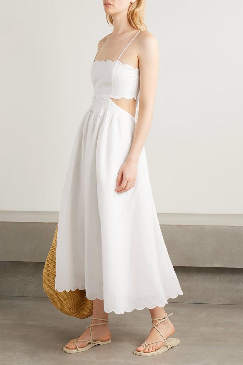 Rhiannon Cutout Pleated Scalloped Linen-Voile Midi Dress from Zimmermann
