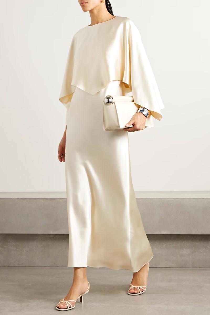 Larys Asymmetric Cape-Effect Silk-Charmeuse Maxi Dress from Adam Lippes
