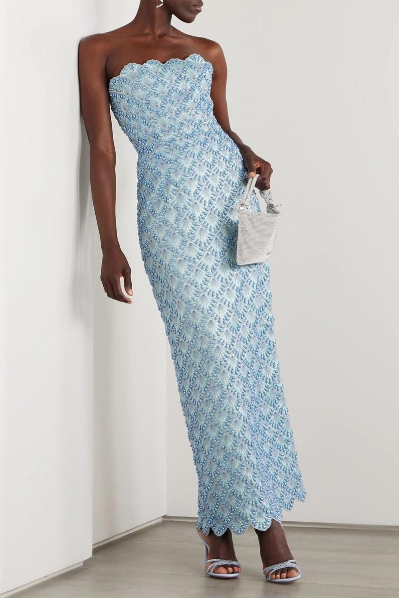 Ariel Strapless Scalloped Embellished Satin Gown from Clio Peppiatt