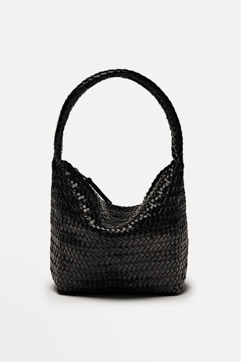 Nappa Leather Woven Bucket Bag
