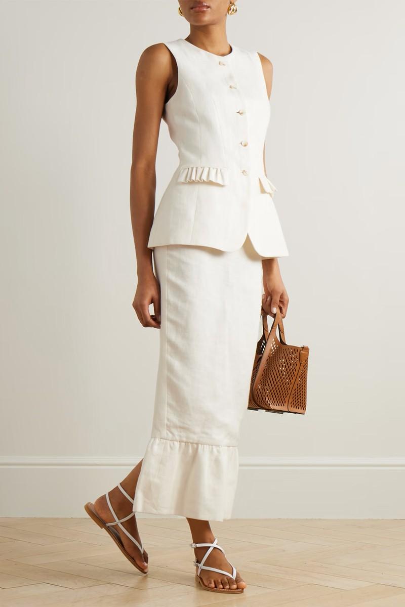 Matilda Ruffled Linen Midi Skirt from Posse