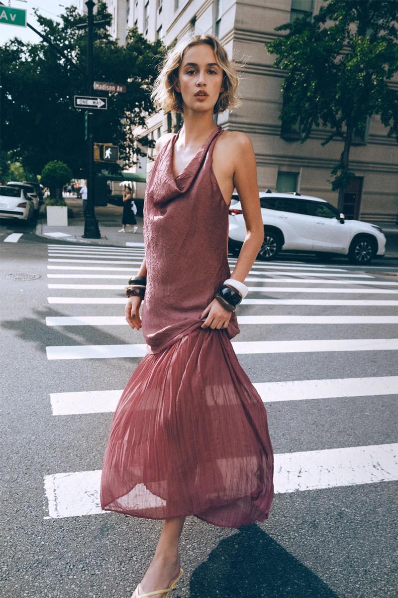 Pleated Contrast Midi Dress