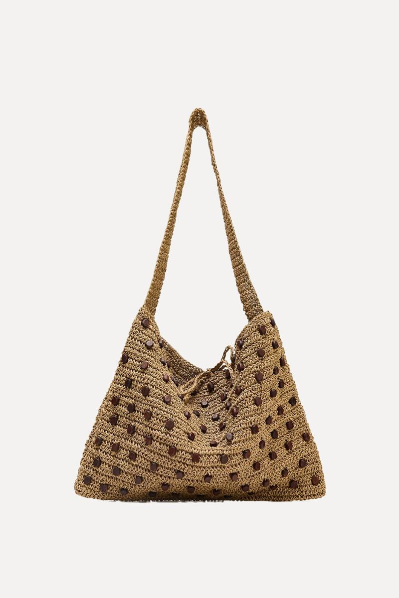 Beaded Woven Tote Bag