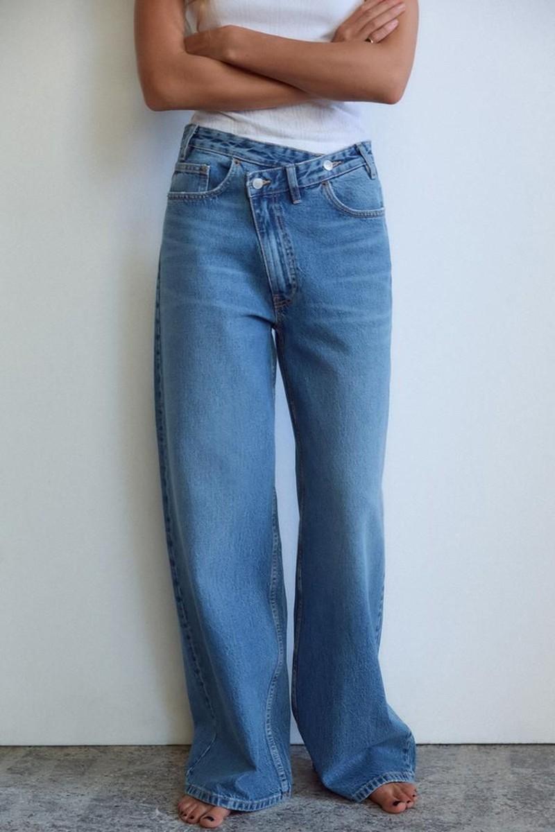 Trf High-Waist Wide Leg Crossover Jeans