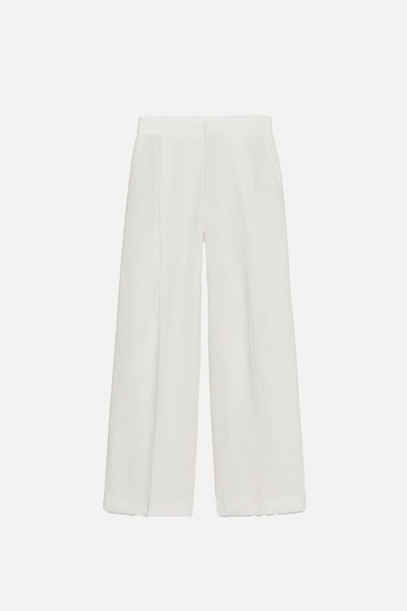 Linen Blend Pleated Trousers