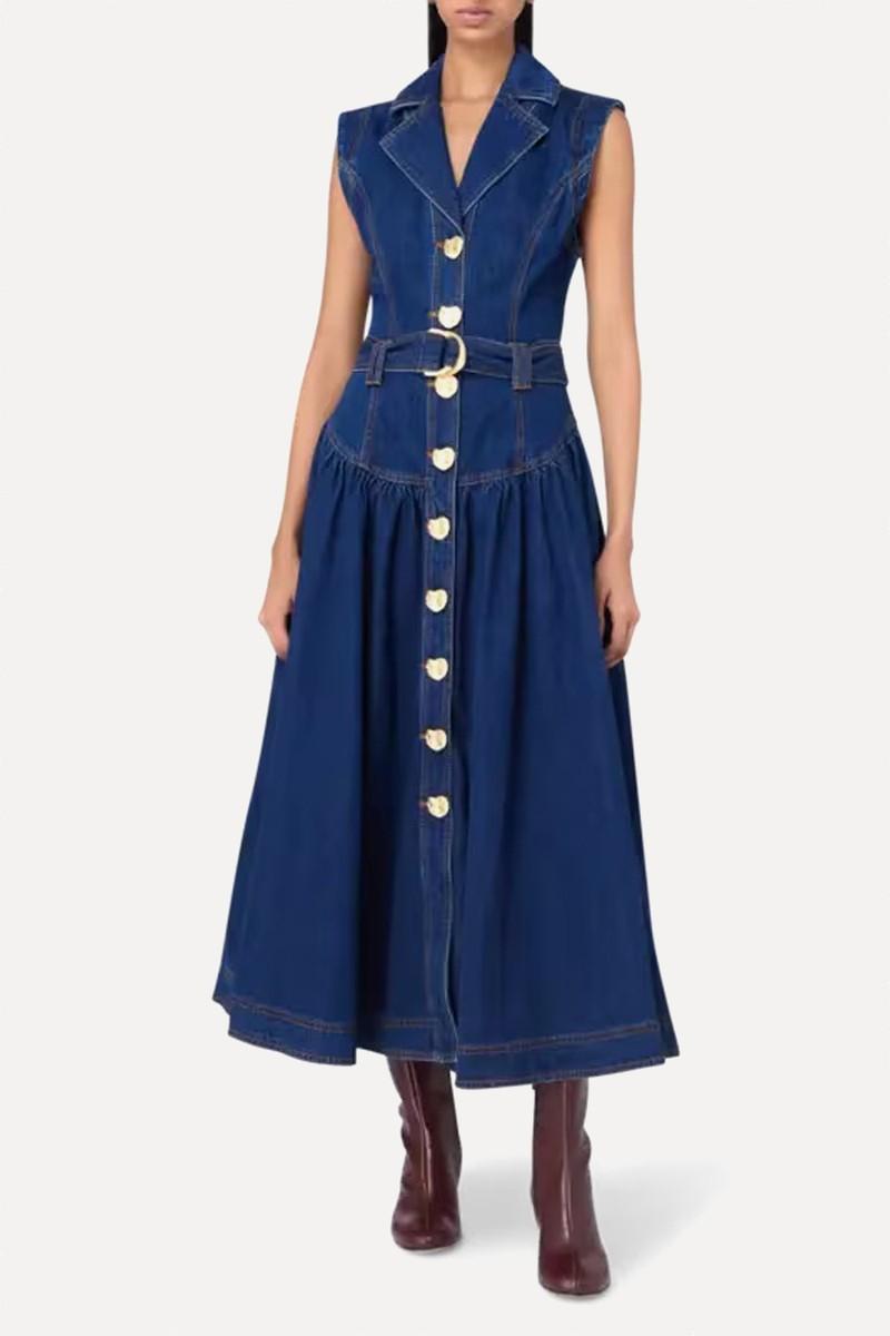 Elena Belted Denim Midi Dress from Aje