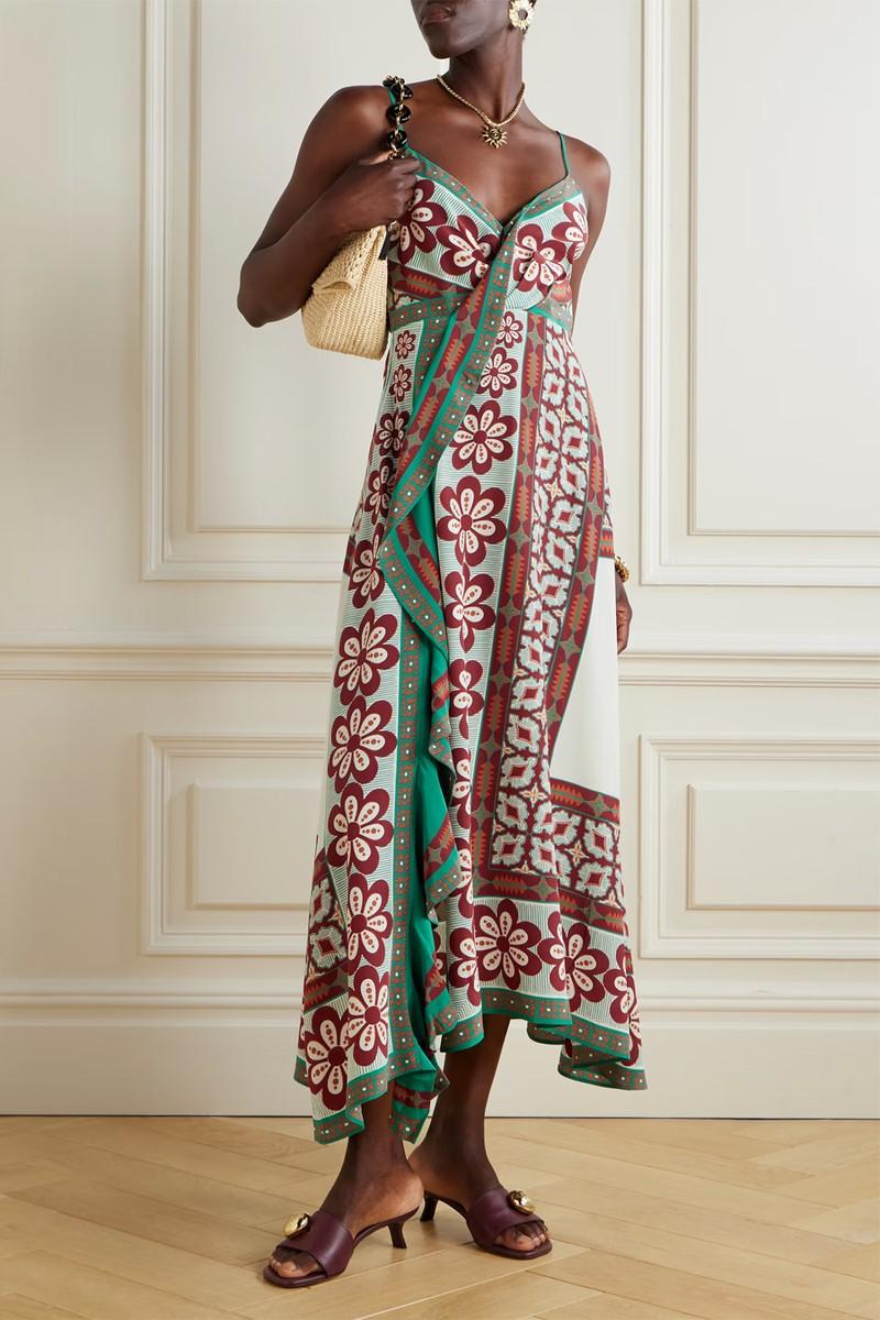 Turn Around Wrap-Effect Printed Silk-Voile Midi Dress from La DoubleJ