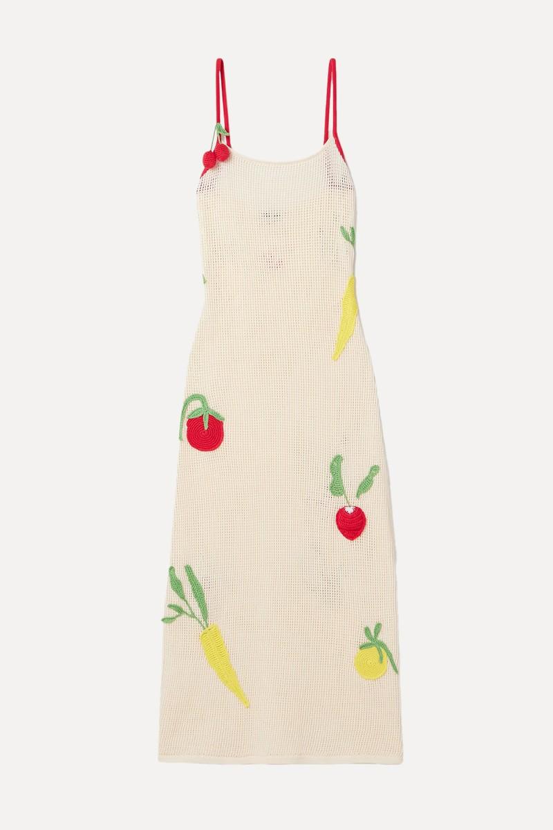 Adeline Appliquéd Crocheted Cotton Midi Dress from Staud