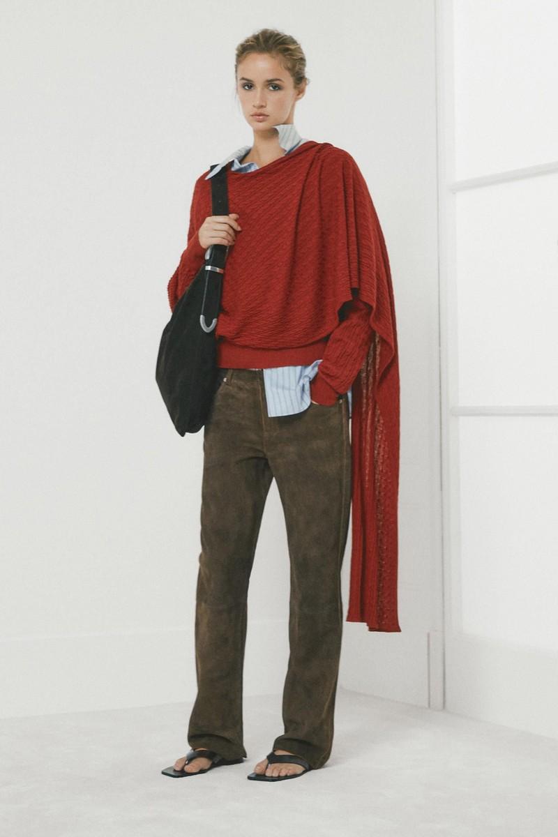 Cable-Knit Sweater With Scarf Detail