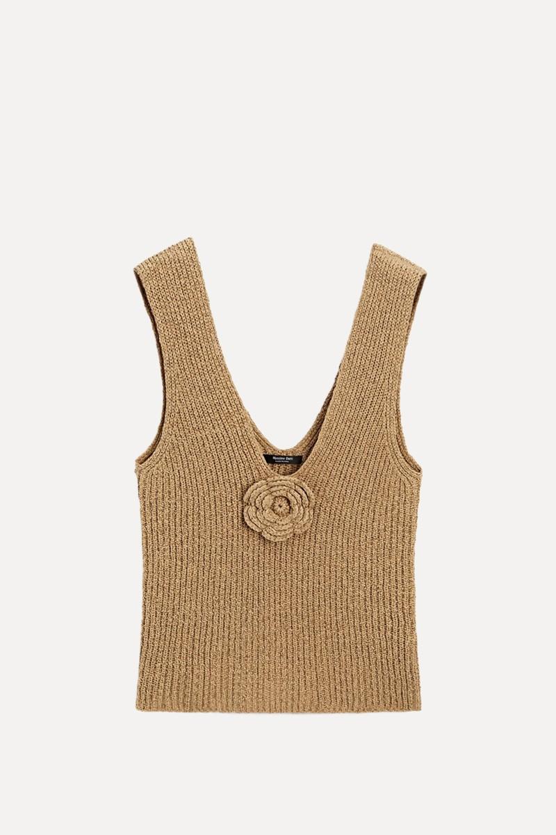 Cotton Blend Top With Floral Detail