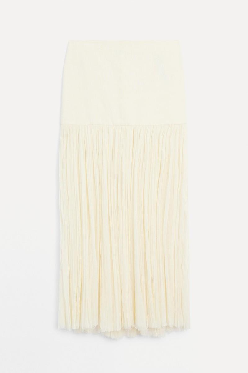 Long Silk Blend Skirt With Corset Belt