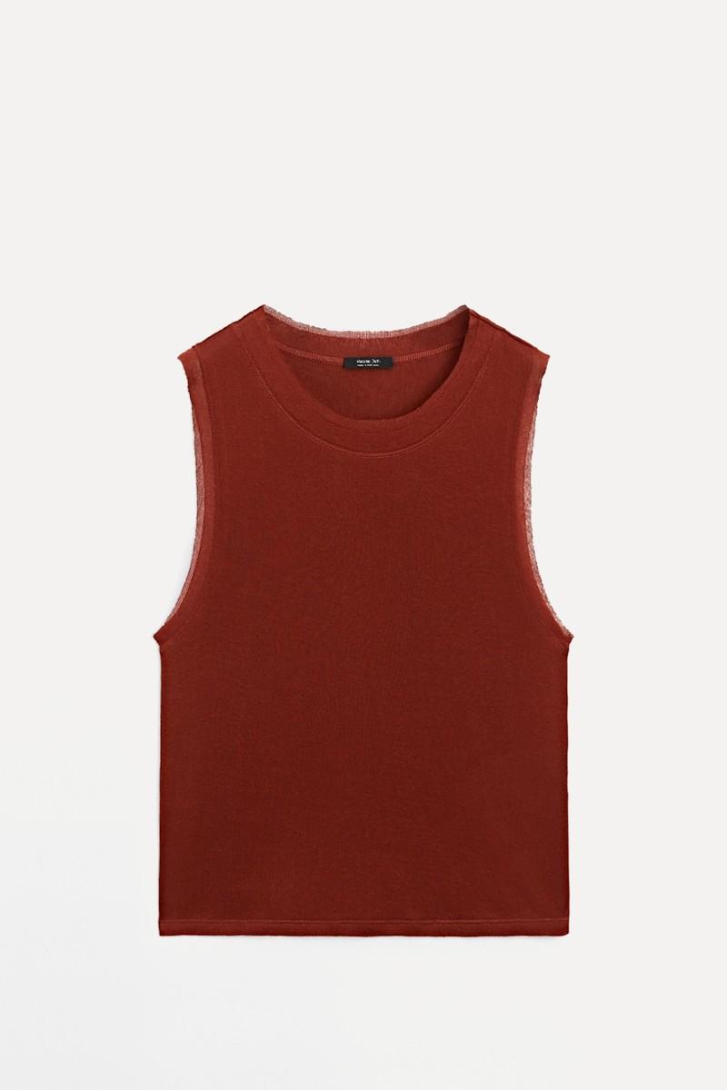 Sleeveless T-Shirt With Double Piping  