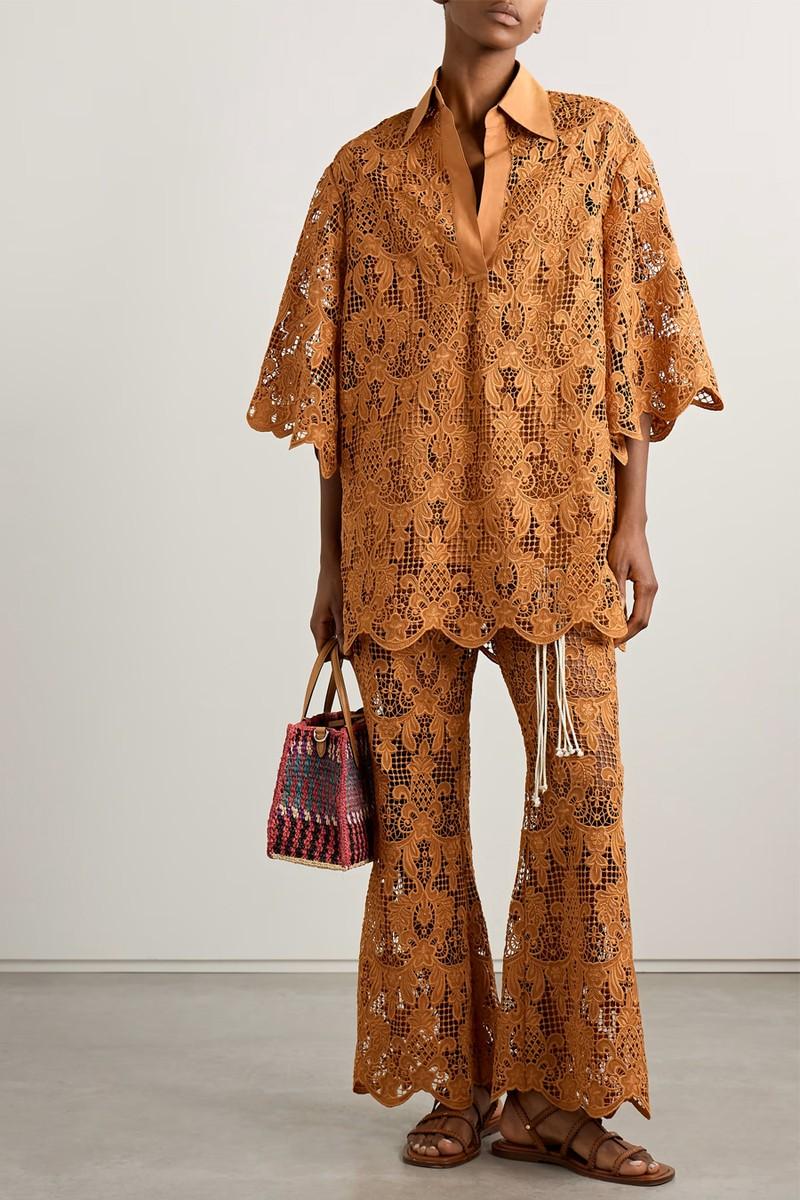 Coco Oversized Poplin-Trimmed Guipure Lace Tunic from Zimmermann
