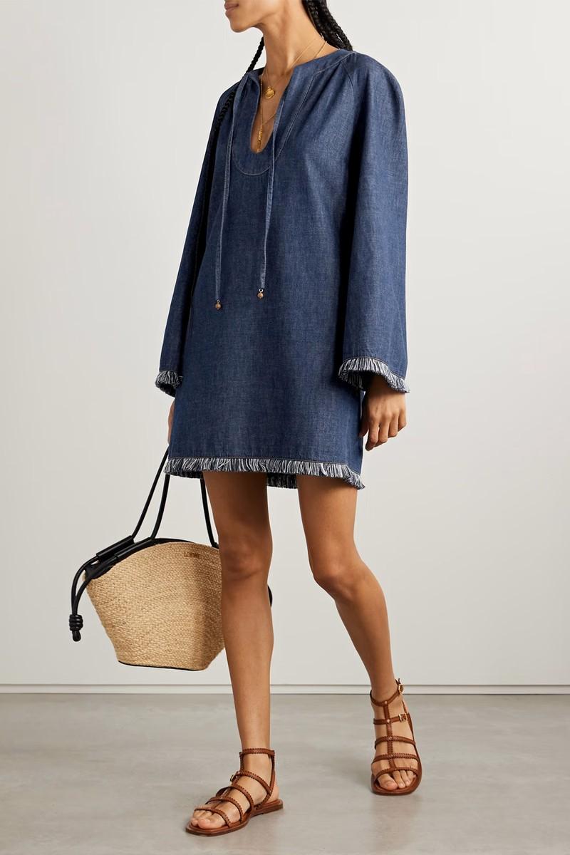 Rhiannon Tie-Detailed Frayed Denim Mini Dress from Zimmermann