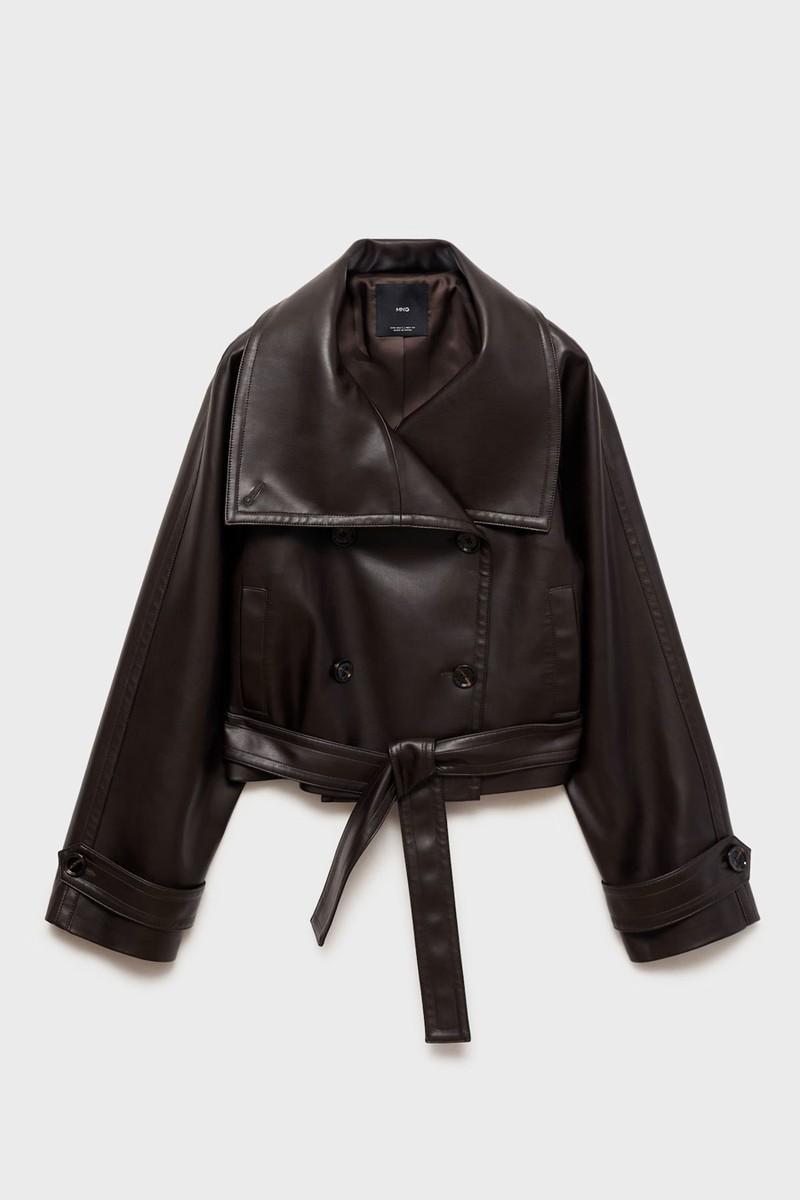 Maxi-Jacket With Leather-Effect Lapels