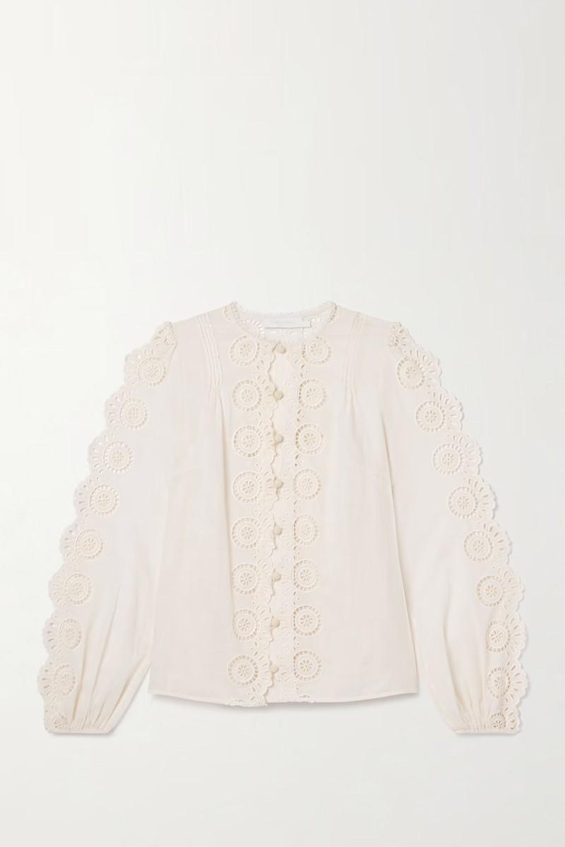 Lucky Pintucked Broderie Anglaise Cotton-Voile Top from Zimmermann