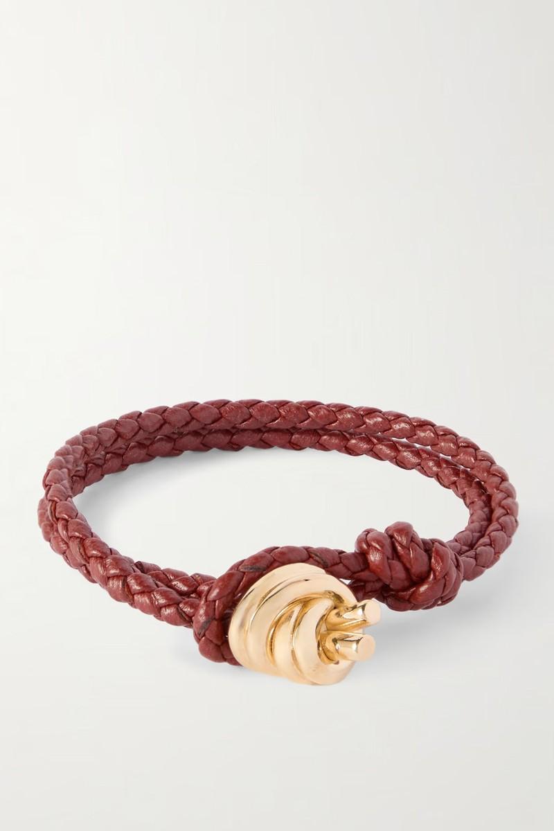 Intrecciato Leather & Gold-Tone Bracelet from Bottega Veneta