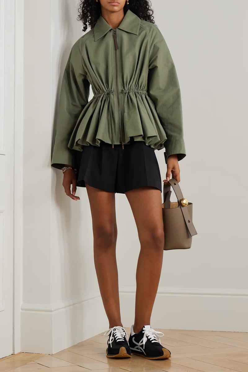 Leather-Trimmed Cotton-Blend Peplum Jacket from Loewe