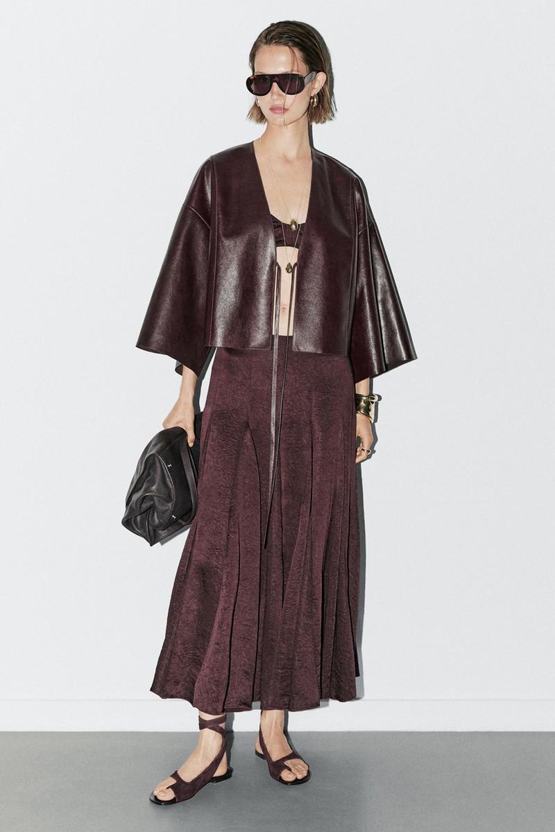 Nappa Leather V-Neck Kimono from Massimo Dutti