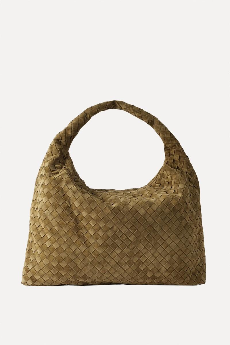 Hop Large Intrecciato Suede Shoulder Bag from Bottega Veneta