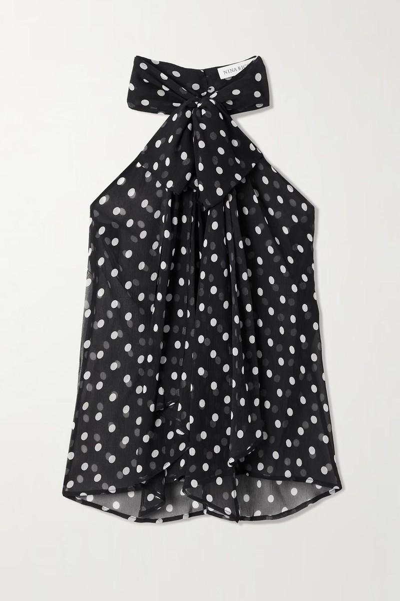 Pussy-Bow Polka-Dot Silk-Muslin Blouse from Nina Ricci