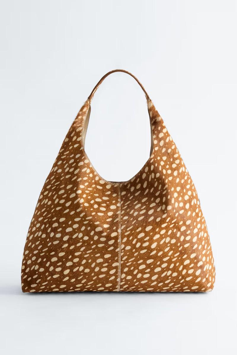 Deer-Print Leather Tote