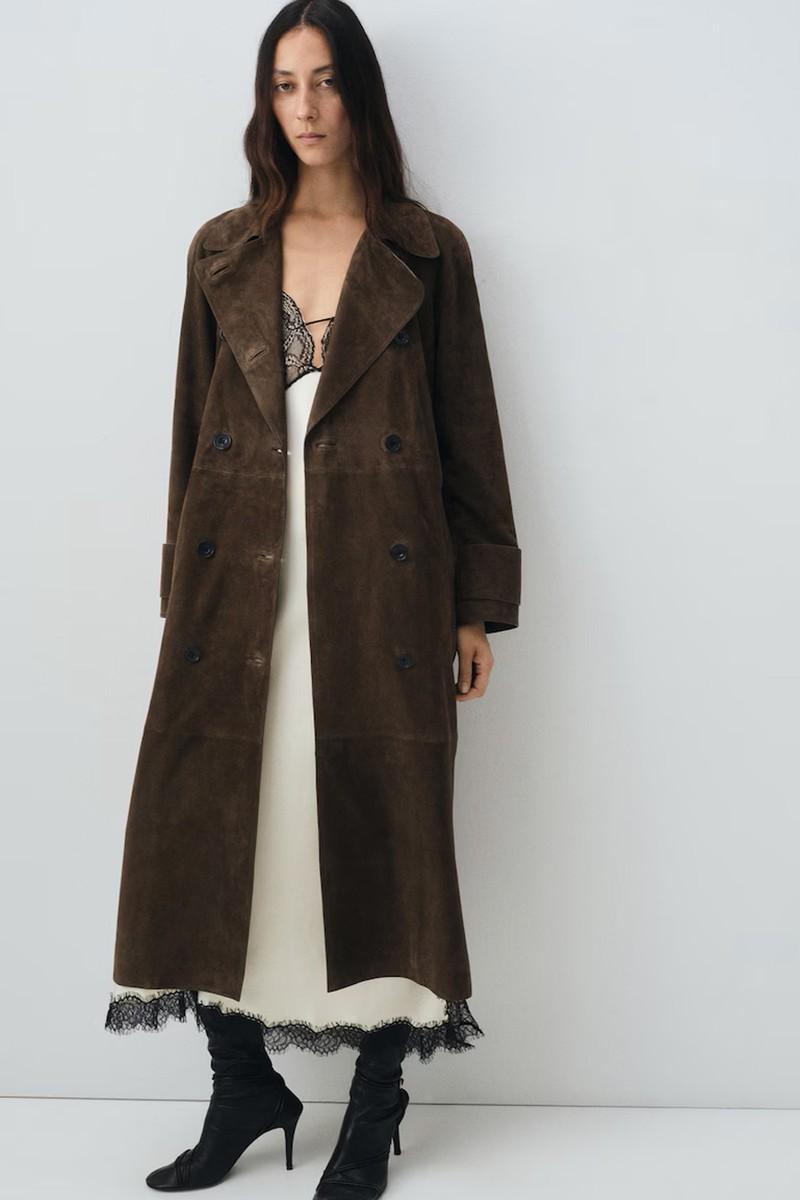 100% Suede Double-Breasted Trench Coat from Mango