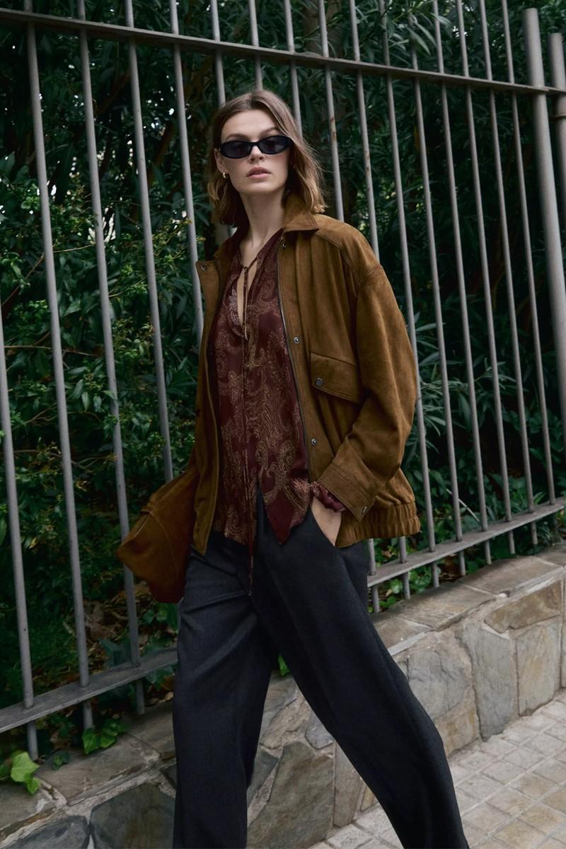 Suede Leather Bomber Jacket With Pockets from Massimo Dutti