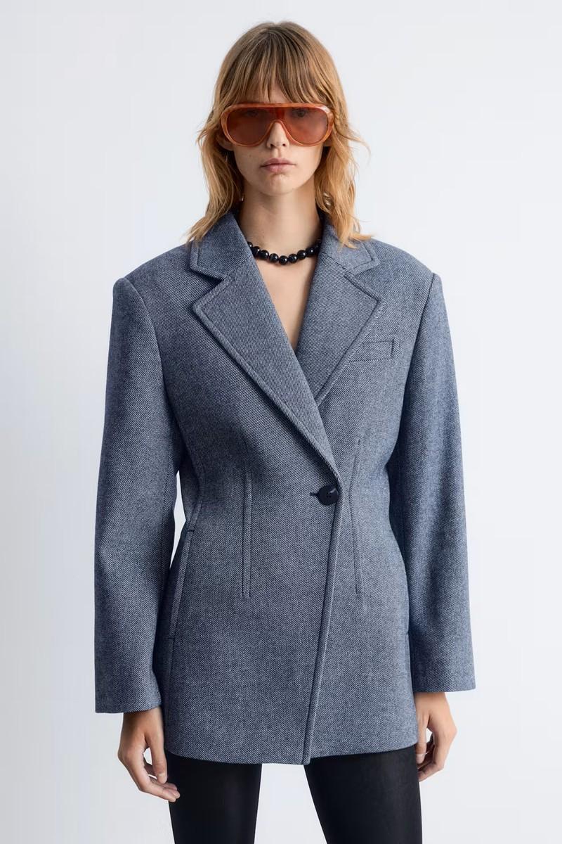 Fitted Shoulder-Pad Blazer