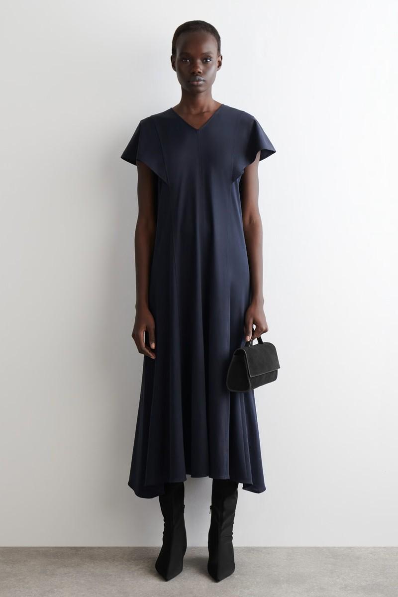 Petal-Sleeve Cotton Midi Dress