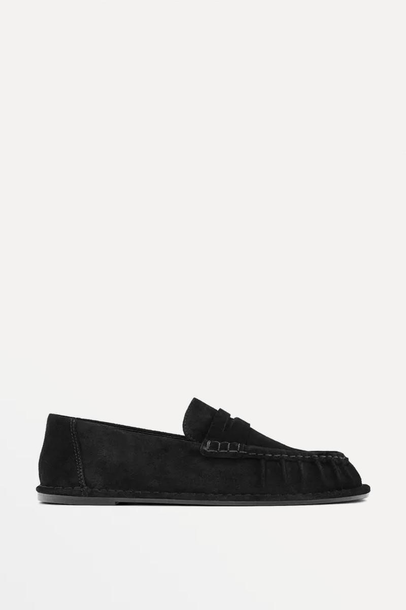 Gathered Split Leather Loafers from Massimo Dutti