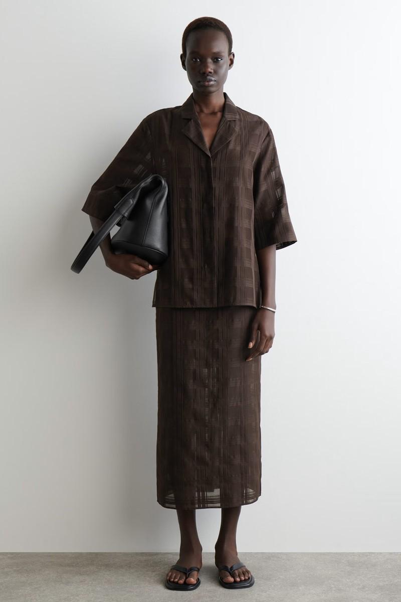 Layered Sheer Checked Midi Skirt