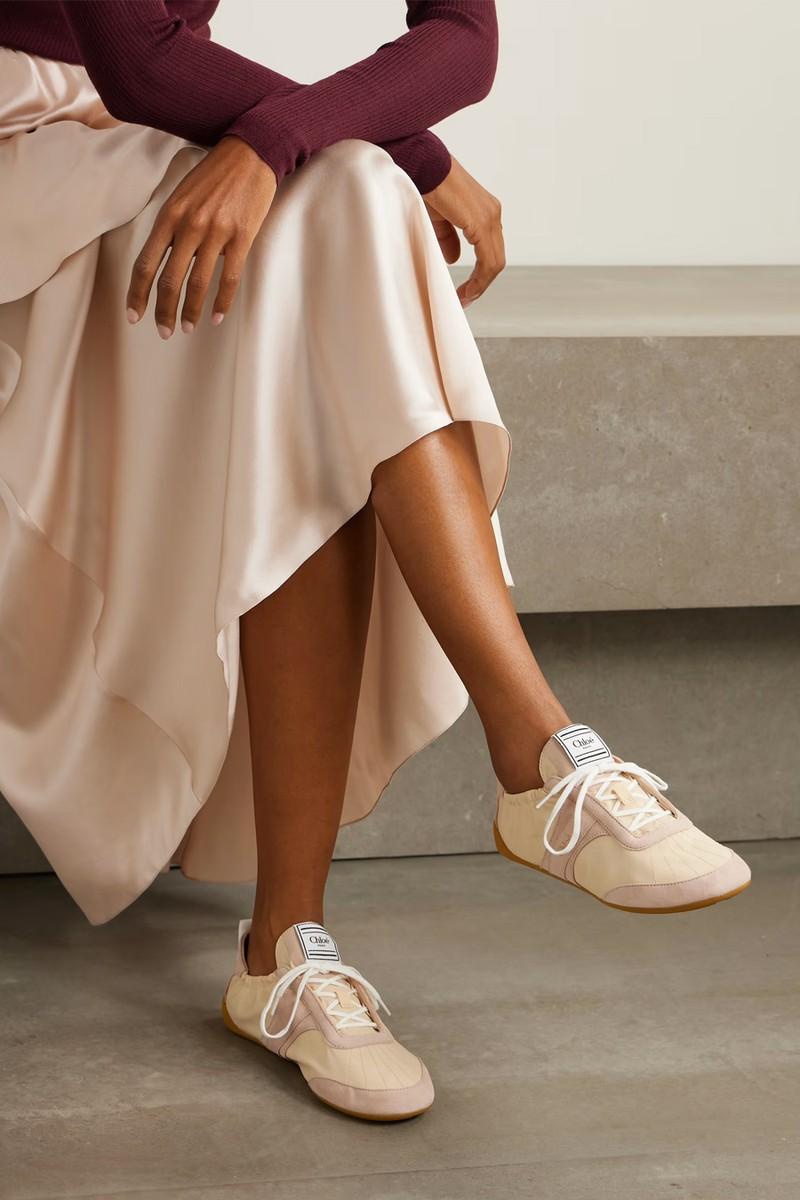 Kick Suede-Trimmed Shell Sneakers from Chloé