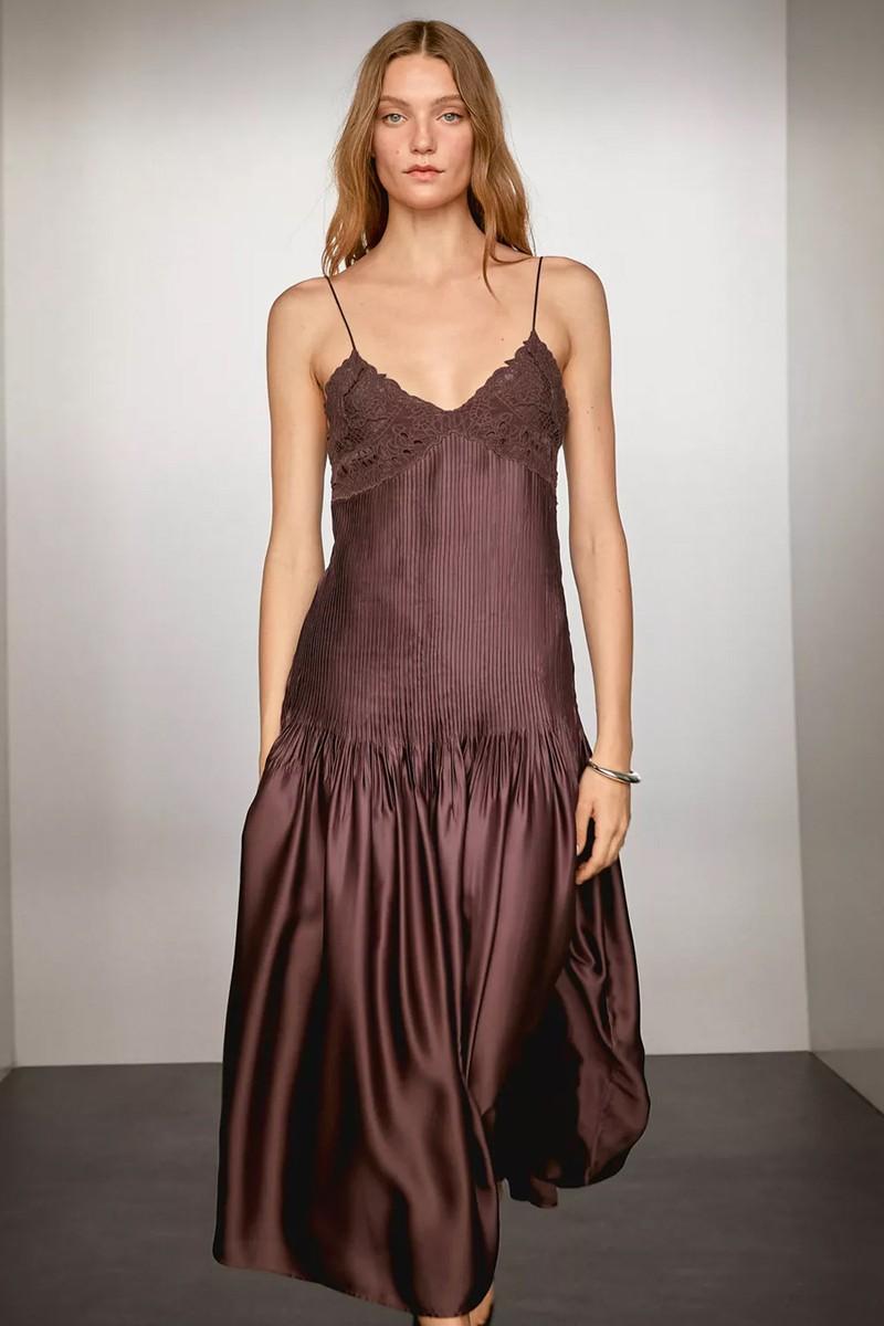 Flowing Satin Midi Dress With Straps