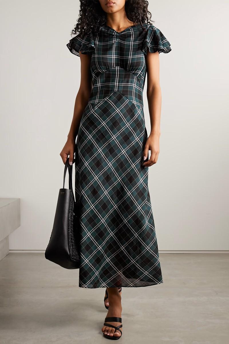 Seraphine Checked Cotton-Twill Midi Dress from DÔEN