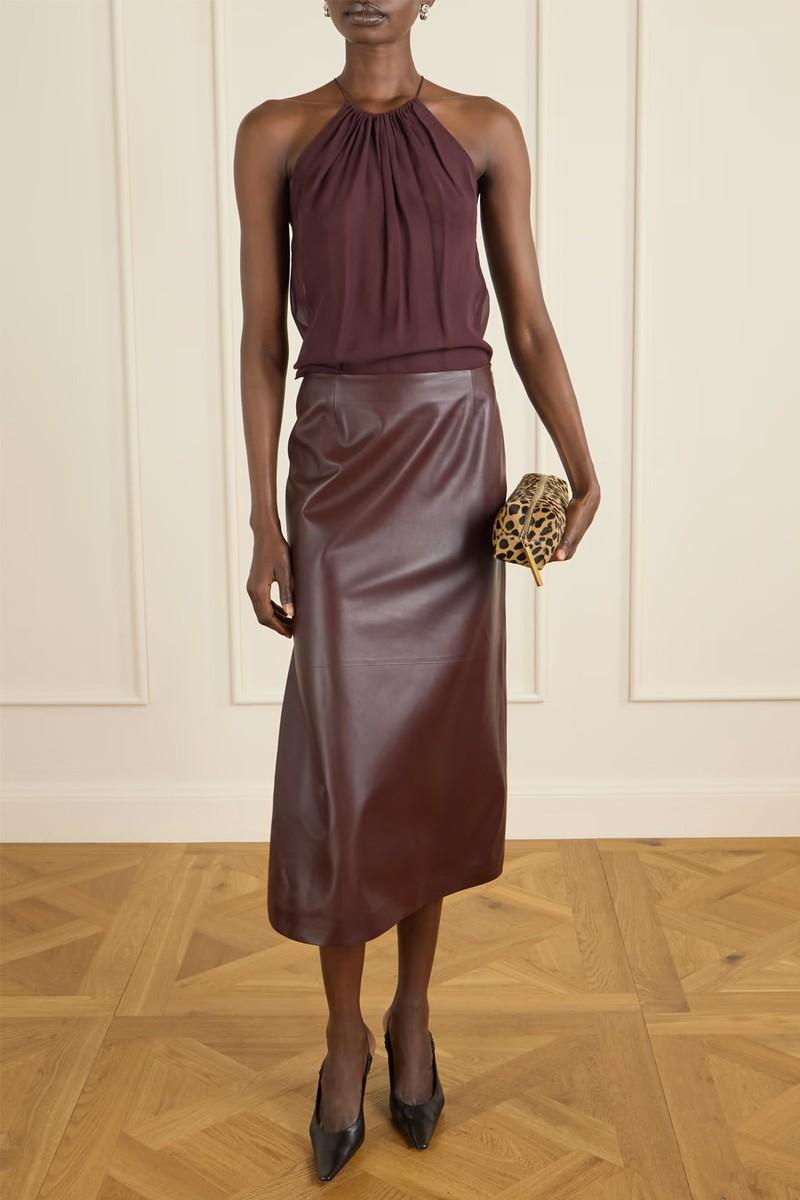 Gisele Paneled Leather Midi Skirt from Veronica de Piante